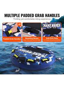 Towable Tube For Boating, 340 Lbs, 1-2 Riders Inflatable Boat Tubes And Towables, 51.8" Round Water Sport Towable Tube For Boat To Pull, Full Nylon Cover, EVA Grab Handles And Speed Safety Valve - Blue - View 5