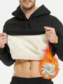 Sudadera con forro cálido para hombres, con bolsillos grandes, unicolor, uso casual al aire libre para el invierno - Negro - Ver 6
