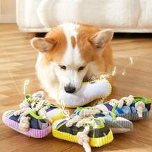 Dog Chew Toy | Fabric/Canvas Knotted Design, With Hanging Loop, Suitable For All Breeds, Teeth Cleaning, With/Without Sound, Polyester Material, No Battery Required, Random Color - Multicolor - View 2