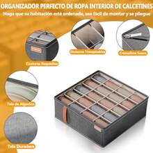 Organizador de Cajones 2 Pack Organizadores de Cajones de Calcetines Underwear Organizer Drawer Caja De Almacenamiento Plegable Multifuncional para Calcetines Lazos Bufandas Mallas - Gris - Ver 3
