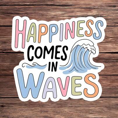 1 pezzo Adesivo "La felicità arriva con le onde", Adesivo carino per laptop con tema marino, Citazione positiva in vinile, Regalo da spiaggia, Adesivo impermeabile per borraccia, Adesivo per bicchiere con onde, Adesivo motivazionale per quaderni, Regalo perfetto per amici positivi, Adesivo adorabile per auto con tema di onde