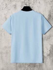 男士休闲字母印花短袖T恤，夏季 - 淺藍色 - 查看 2