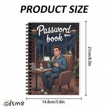 GDTME 1本密码本，双面印刷，双螺旋装订。封面设计描绘了一位男士在舒适的家庭办公室环境中阅读书籍，背景元素包括咖啡、笔记本电脑和绿植，以及“密码本”字样。专为都市居民设计。文具、日记本、笔记本、办公用品。 - ZJ-362男青年密碼記事本(A5) - 查看 9