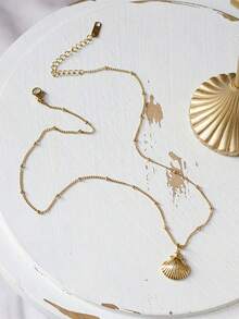 1pc Stainless Steel Waterproof & Fade-Resistant Ocean Beach Shell Pendant Necklace, Suitable For Women's Daily Wear - Seashell Side Chain - View 4