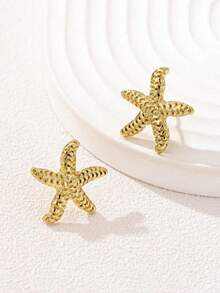 1 Pair Geometric Pearl & Starfish Shaped Earrings - Gold - View 2