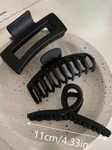 Large Matte Black Hair Claw Clips For Women, Strong Hold Square & Cross Hair Catch Barrette, Minimalist Non-Slip Hair Claw Hair Accessory For Thick Hair, Elegant Neutral Style Daily Headwear For Girls Beach Hair Clips Vacation Hair Clutch - Multicolor - View 5