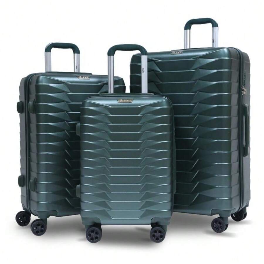 PC+ABS Hard Shell Lightweight Suitcase 4 Spinner Wheels TSA Lock Dark Green Cabin Checked Luggage - 3pc Set - View 1