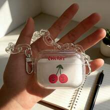 Transparent Chain Dual Ear Shell Cherry Pattern Protective Case Suitable Compatible With Apple Bluetooth Earphones, Anti-Scratch And Anti-Drop Cover Compatible With Apple Bluetooth Earphone Case - Clear - View 4