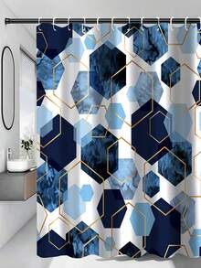 4pcs Blue Bathroom Set, Geometric Pattern Shower Curtain Set, Modern Art Style Shower Curtain With 12 Hooks, Bathroom Rug, Bathroom Non-Slip Mat And Toilet Mat - A - View 22