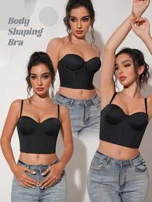 Women's Strapless Bandeau Crop Top - Detachable Straps, Suitable For Vacation Wear - Black - View 4
