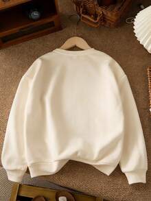 Teens/Boys' Casual Minimalist Letter Print Crew Neck Sweatshirt, Suitable For School, Gatherings And Travel - Apricot - View 3