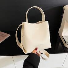 Fashionable Women's Handbag, Minimalist Brown Tote Bucket Bag, PU Material Vintage Commuter Versatile Shoulder Bag, Suitable For Ladies Shopping And Daily Use - Beige - View 9