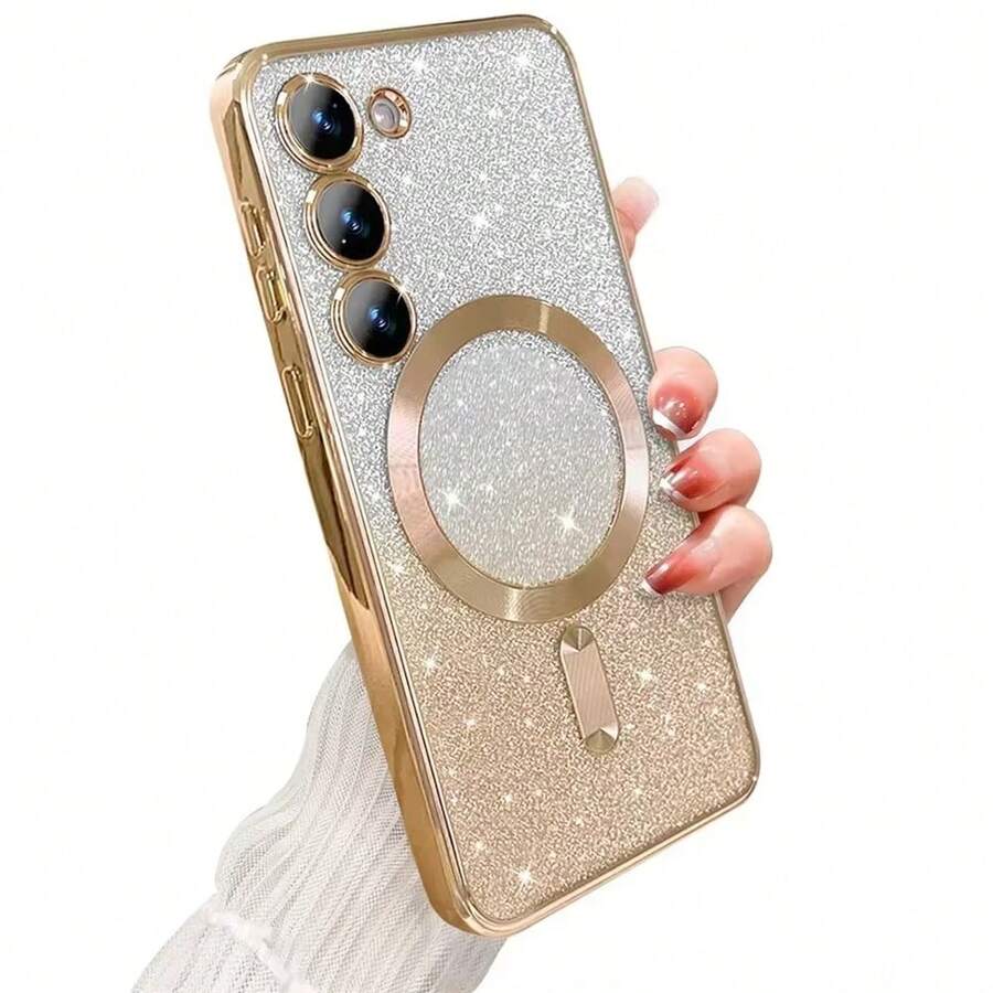Ốp lưng điện thoại TPU mềm mạ vàng trong suốt, có nam châm, lấp lánh, tương thích với Samsung Galaxy S26Ultra S25FE A17 A56 A36 A55 A15 A36 A26 A16, thiết kế nam châm, bảo vệ toàn diện ống kính camera, phù hợp với điện thoại dòng A và dòng S. - Vàng - Xem 1