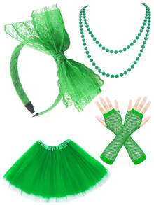 Bộ 4 món D EXCEED dành cho nữ: Váy tutu xếp lớp bằng vải tuyn, băng đô ren, vòng cổ neon và găng tay lưới hở ngón, thích hợp cho tiệc tùng thập niên 80, phong cách retro thập niên 80, trang phục lễ hội và thời trang hàng ngày. - Nhiều màu - Xem 6