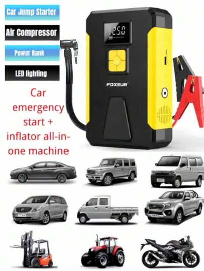 26800mAh 2-In-1 Jump Starter Power Bank, With Digital Display - Portable Air Compressor, Car Tire Inflator, Rechargeable Lithium Polymer Battery - Compact & Lightweight Design, Emergency Roadside Rescue Tool, Car Jump Starter - LED Flashlight And Car Battery Charger - Emergency LED Light