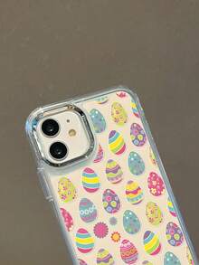 可爱复活节彩蛋图案透明手机壳，TPU软壳，银色摄像头边框保护镜头，适合复活节/日常使用/送友。兼容 15/16/17 Pro Max/14/17/16 Plus，快速发货 - 無色 - 查看 4