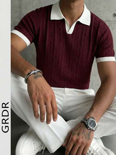 GRDR Men's Summer Round Neck Solid Color Short Sleeve Knit Sweater, Suitable For Summer Outings, Essential For Fashionable Styling