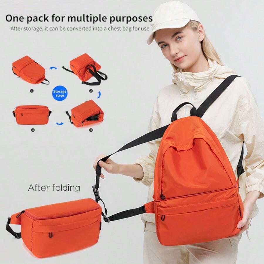 Simple Multifunctional Men's And Women's Backpack Foldable Waist Bag Outdoor Large Capacity Lightweight Casual Crossbody Bag