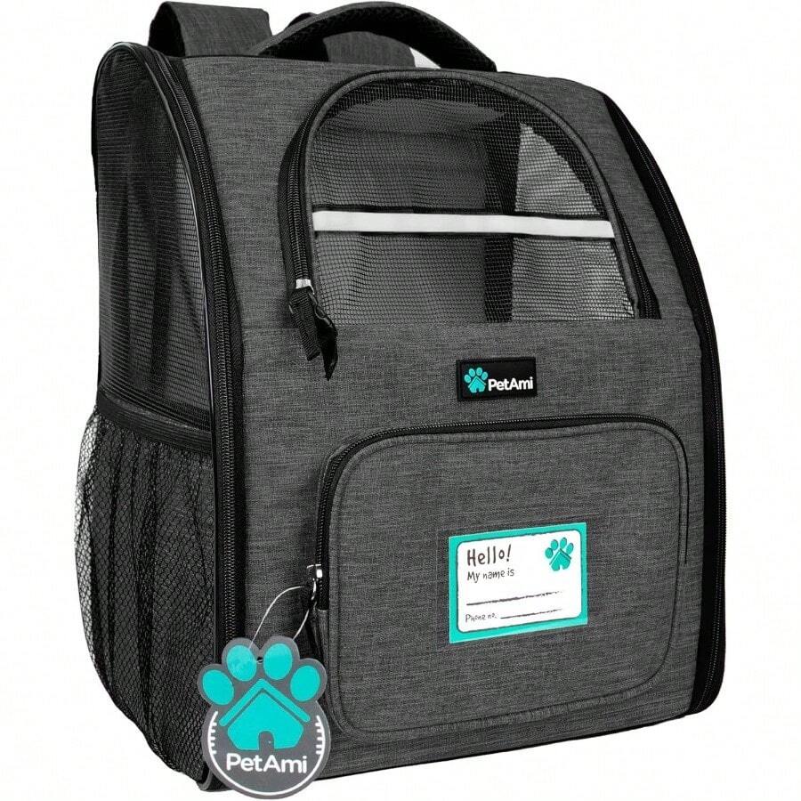 犬用バックパックキャリア 小型 大型 猫 ペット 子犬 通気性あり ペット ハイキング バックパック トラベルバッグ 航空会社承認 猫 バックパック キャリア キャンプ バイク 犬用バッグ 最大18ポンド ペット レッド - チャコール - チェックする 1