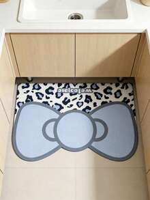 1pc Blue Bow Leopard Print Silicone Bathroom Mat, Cute & Fashionable Silicone Bathroom Carpet - Waterproof, Washable, Long Mat Suitable For Entryway, Hallway, Laundry Room, Living Room - Multicolor - View 1