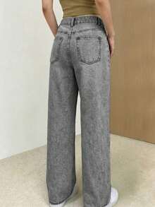 Women's Straight Leg Loose Casual Jeans - Grey - View 6