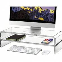 Acrylic 2 Tier Monitor Stand Riser 16/20 Inch With Storage Shelf For IMac PC Desktop Laptop TV Home Office - 16英寸 - 查看 1