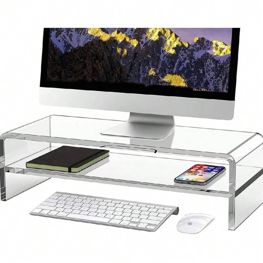 Acrylic 2 Tier Monitor Stand Riser 16/20 Inch With Storage Shelf For IMac PC Desktop Laptop TV Home Office - 16英寸 - 查看 1
