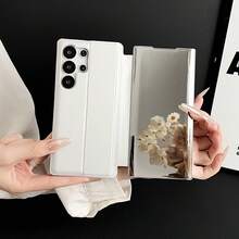 [3 en 1 Invisible] Funda de teléfono con soporte de espejo compatible con Samsung S23/S24/S25/S26/S26 Ultra, cubierta trasera de piel sintética de unicolor, diseño funcional y minimalista - Multicolor - Ver 1