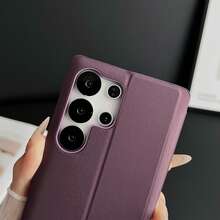 [3 en 1 Invisible] Funda de teléfono con soporte de espejo compatible con Samsung S23/S24/S25/S26/S26 Ultra, cubierta trasera de piel sintética de unicolor, diseño funcional y minimalista - Multicolor - Ver 7