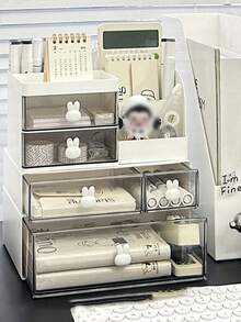 1pc Drawer-Style Multi-Functional Desktop Multi-Compartment Makeup Organizer, Skincare Storage Box, Office Dorm Miscellaneous Stationery Organizer, Jewelry Box, Cosmetic & Makeup Tool Storage Box, Decorative Display Box, Hair Accessory, Lipstick & Perfume Display Storage Box - White - View 4