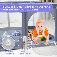 Baby Playpen, Portable Baby Playpen,Sturdy And Safety Playard With Soft Breathable Mesh, Indoor And Outdoor Baby Fence, Portable Playpen For Babies And Toddlers,Essential For New Moms,Baby Needs,Baby Gate,Newborn Gift - Grey - View 4