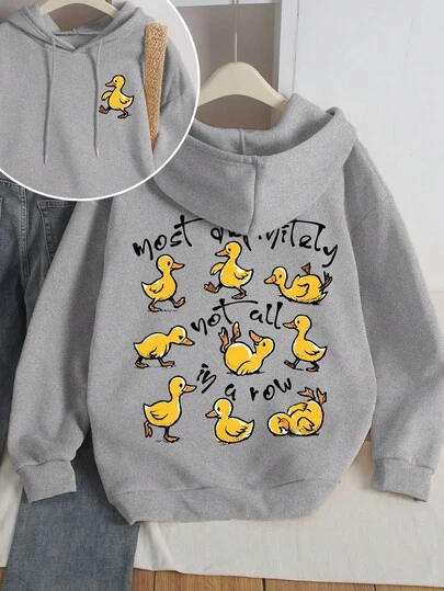 女士套头卫衣，常规版型长袖，鸭子印花