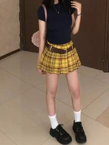 Women Skirts - Yellow Plaid Skirt - View 5