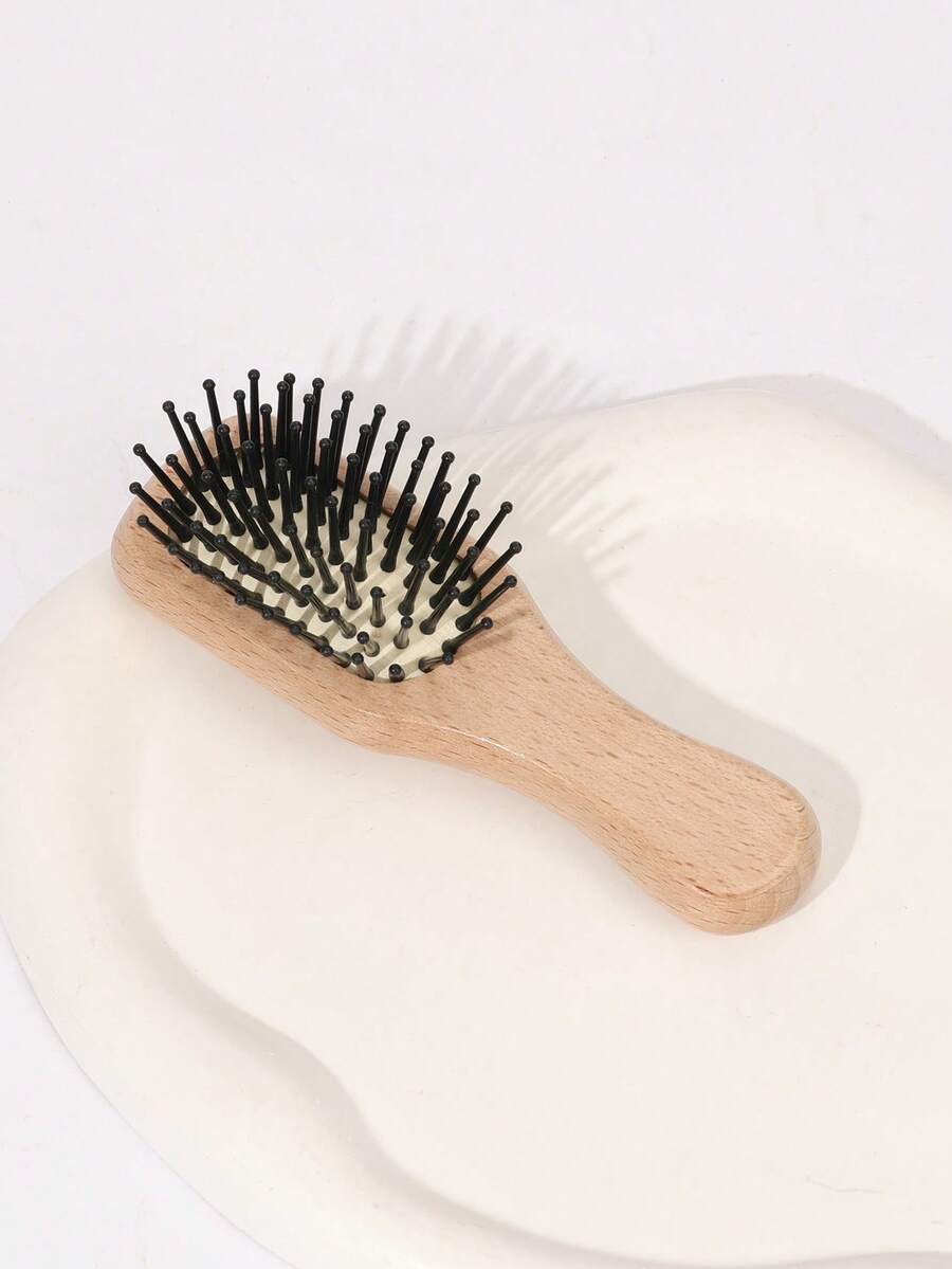 1pc Natural Beechwood Mini Straightening Hair Mini Airbag Comb Portable Pocket Bangs Comb - Multicolor - View 1