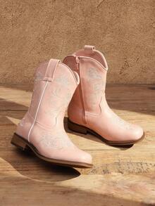 Girls Cowboy Boots Floral Embroidered Classic Western Cowgirl Boots Square Toe Mid Calf Side Zipper Horsing Party Toddler/Little/Big Kids - Hồng - Xem 9