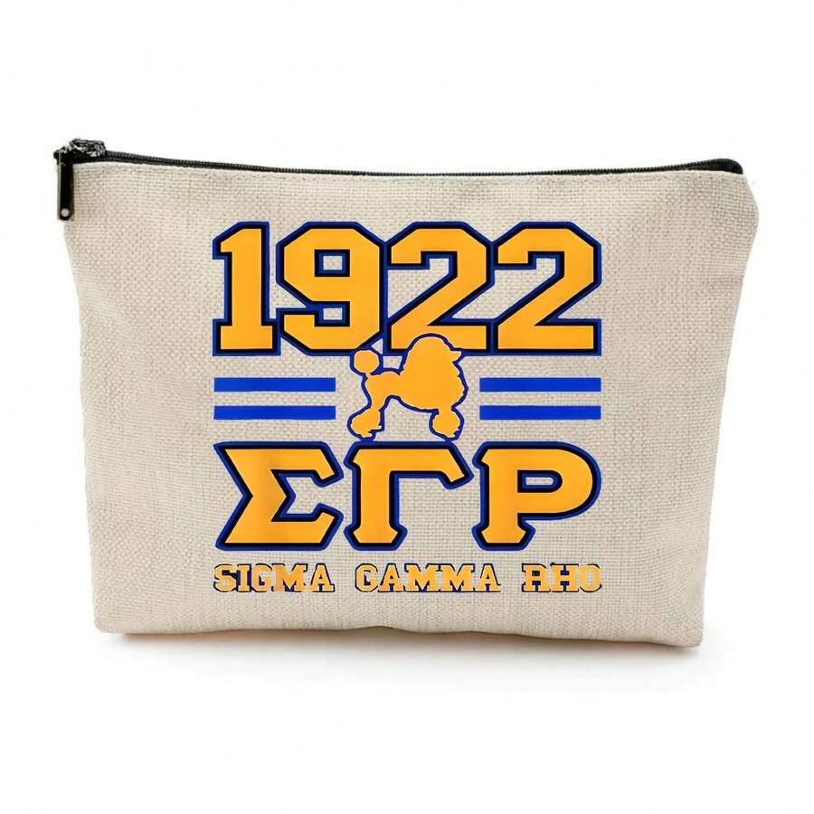 1922 Sigma Gamma Rho Travel Essential Cosmetic Bag Gift Makeup Bag Sorority Greek Letter Design Fashionable Multifunctional  Style Perfect For College Events And Gatherings Ideal Gift For Sisters And Members - Beige - View 1