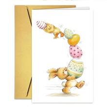 1PC Cute Cartoon Easter Card (With Envelope) - "Bunny & Chick Stacking Eggs" Playful Illustration, Perfect For Kids/Family/Friends, Warm & Cheerful Easter Greeting Card - Multicolor - View 8