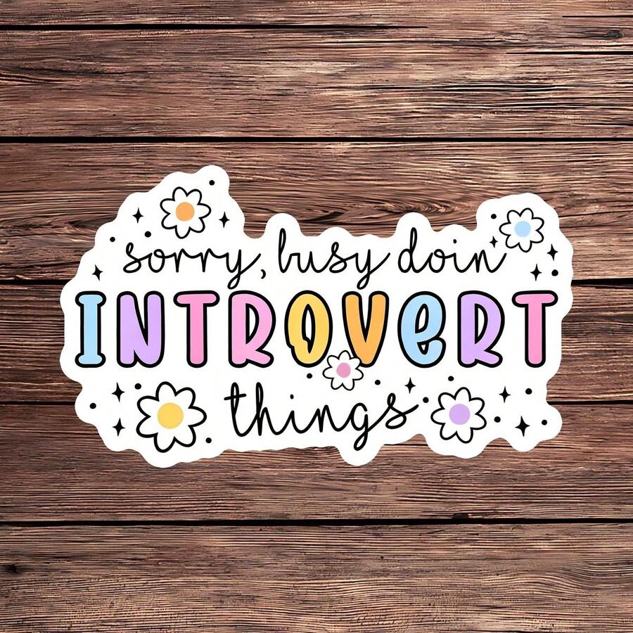 1张内向者专属贴纸，内向者忙碌笔记本电脑贴纸，可爱彩虹乙烯基材质，内向者礼物，防水易撕水瓶贴纸，耐用柔软女孩保温杯贴纸，流行内向者笔记本乙烯基贴纸，送给安静女孩的完美礼物，可爱花朵爱心水瓶贴纸 - S1856 - 查看 1