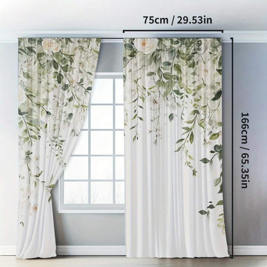 Bộ 2 rèm cửa in kỹ thuật số họa tiết lá mùa xuân Bắc Âu, nền trắng, cản sáng, thích hợp cho phòng ngủ, phòng khách, văn phòng, thiết kế có khe luồn thanh treo, chống phai màu, phong cách nghệ thuật. - Nhiều màu - Xem 1