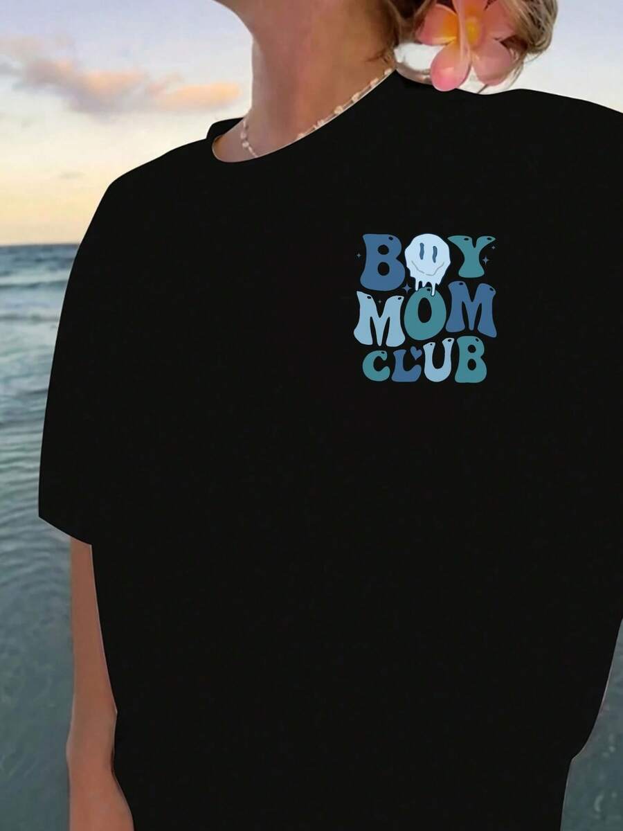 Camiseta única Boy Mom Club estilo y2k un diseño colorido y moderno ideal para mamás que son un orgullo para sus hijos resalta tu personalidad con este diseño exclusivo en negro perfecta para cualquier ocasión y comodidad diaria - Negro - Ver 1