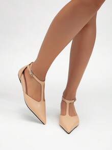 French Elegant Mid-Heel Casual Fashion Mary Jane Pointed Toe Retro Shoes - Apricot - View 6