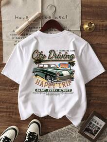 Camisetas impresas para niños de 4 a 16 años para niños y niñas One Boys Short-Sleeve  White Top with Retro City Driving Car Graphic and 1998 Happy Trip Slogan Super Soft and Breathable Vintage Casual Style Ideal for Family Road Trips Weekend Park Visits After School Hangouts Casual Playdates or Daily Outdoor Activities in Mexico - Blanco - Ver 1