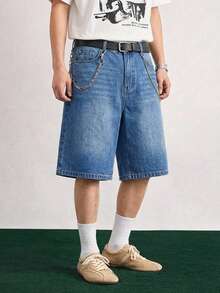 Open Phase Quần short Bermuda denim, quần jean lửng 3/4 rộng rãi, đa năng, phong cách đường phố năng động, phù hợp cho đi làm hàng ngày, ở nhà, thư giãn, hoạt động ngoài trời, đi chơi với bạn bè từ mùa xuân đến mùa hè. - Màu xanh lam - Xem 3
