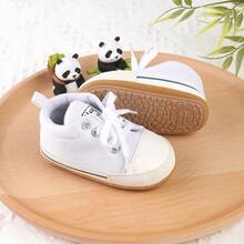 1 Pair Unisex Toddler Canvas Shoes With Lace-Up Design, Suitable For 0-1 Year Old Boys & Girls, Non-Slip Crawling Shoes, Casual Sneakers For Infants, Suitable For Spring, Summer, Autumn And Winter - White - View 12