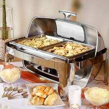Calentador de Comida de Acero Inoxidable para Bufé, Chafing Dish Rectangular con Tapa Abatible y Soporte para Alcohol, Servidor de Bufé para Fiestas y Eventos - plata - Ver 2