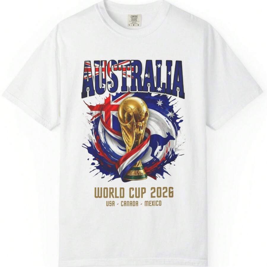 Australia World Cup 2026 T Shirt Com Fort Colors Soccer Fan Tee Football Shirt Unisex Gift For Couples - 白色 - 查看 1