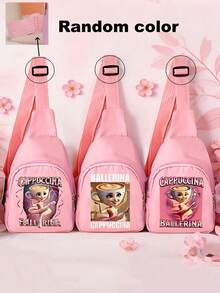 1pc Mini Pink Fashionable & Unique Cartoon Cappuccino Ballet Shoes Crossbody Bag - Lightweight, With Adjustable Strap And Durable Polyester Lining, Suitable For Commuting And Vacation. Comes With A Lipstick, Coin Purse And Small Wallet. - Pink - View 9