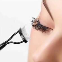 Eyelashs Brush Comb  Eyelash Separator Metal Teeth Foldable Eye Lash Curler Beauty Makeup Stainless Mascara Curl Make Up Tool - 黑色 - 查看 2