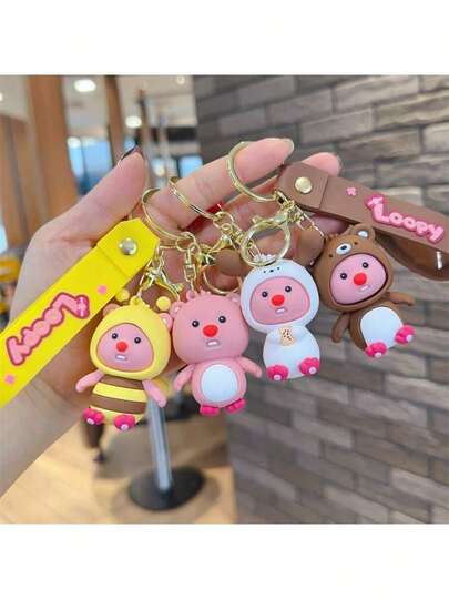 Móc khóa hình hải ly ngụy trang dễ thương, mặt dây chuyền hình nhân vật hoạt hình sáng tạo đính đá ruby, quà tặng sinh nhật, quà tặng ngày lễ, đồ trang trí.