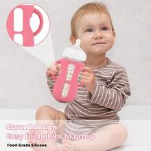 1pc Silicone Bottle Cover Sleeve Fits 240ml Natural Glass Baby Bottles, Silicone Grip Handle Anti-Drop - Multicolor - View 6